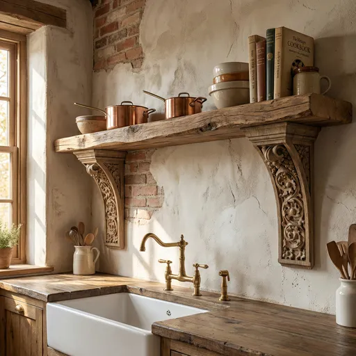 Hand-carved wooden corbel with grapevine and acanthus leaf detail for kitchen island or shelving